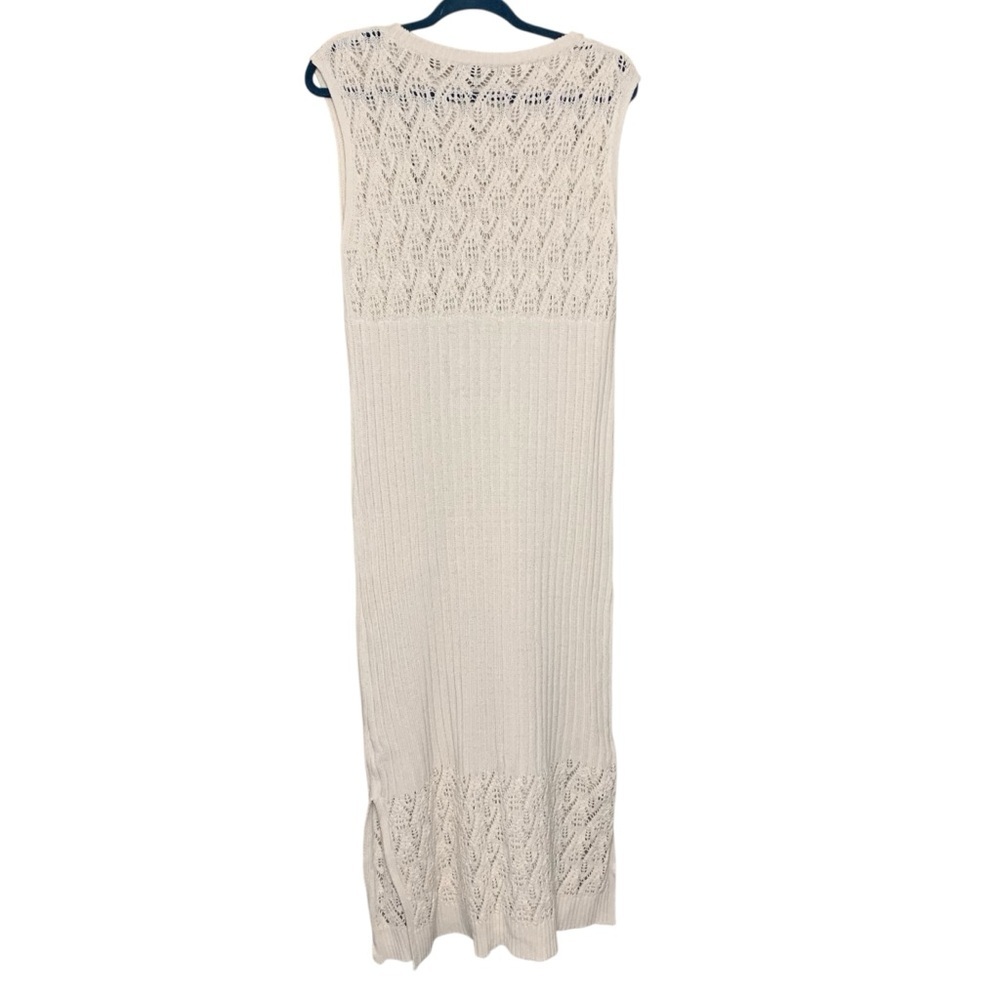 Zara Cream Crochet Knit Maxi Dress Sz M Sleeveless Side Slit Minimalist Coatal - Picture 3 of 14